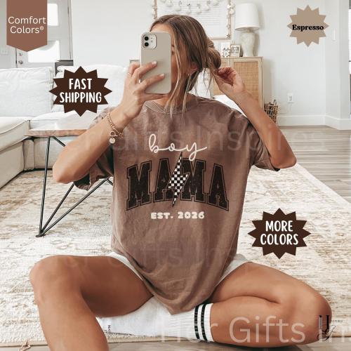Comfort Colors® Boy Mama T shirt Custom Est Date Tee New Mom Lighting Bolt Shirt First Time Mother’s Day Gifts Expectant Parents Baby Shower