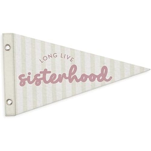 Preppy Long Live Sisterhood Pennant Felt Banners Flags,Pink Striped Girls Room Decor Wall Hanging Banner for Twins Sister Girls Nursery Bedroom Playroom 7.4x14 Inch
