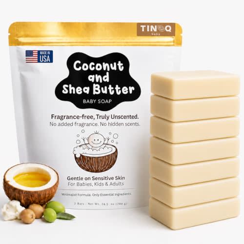 Fragrance Free Baby Bar Soap for Sensitive Skin | Unscented Natural soap bar for toddlers kids adults with gentle skin | Organic ING | Made in USA | 7 Bars (3.5 oz Each)
