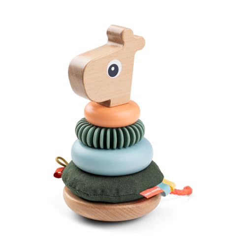 Done by Deer Raffi Stacking Tower - Colorful Wooden Ring Stacker Toy with Different Shapes and Textures for Sensory Stimulation and Motor Skill Development - Tilt Function and Pull Tail for Added Fun