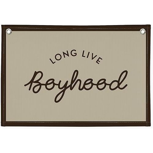 Vintage Boys Room Decor Long Live Boyhood Linen Banner,Nursery Playroom Wall Decor Hanging Flag Banner, Kids Bedroom Living Room Dorm Toddler Decorations Trendy Room 30x20 boyroom