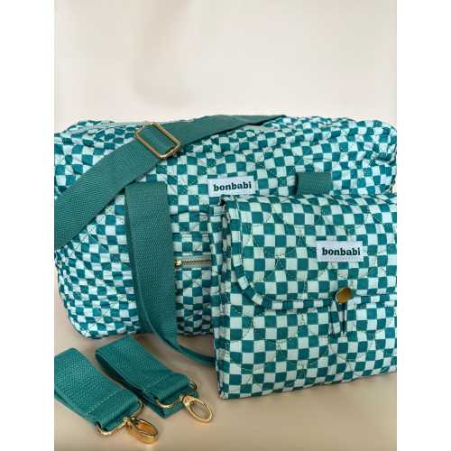Quilted Colourful Green Baby Bag and Change Mat Set: Large Capacity Stroller Bag