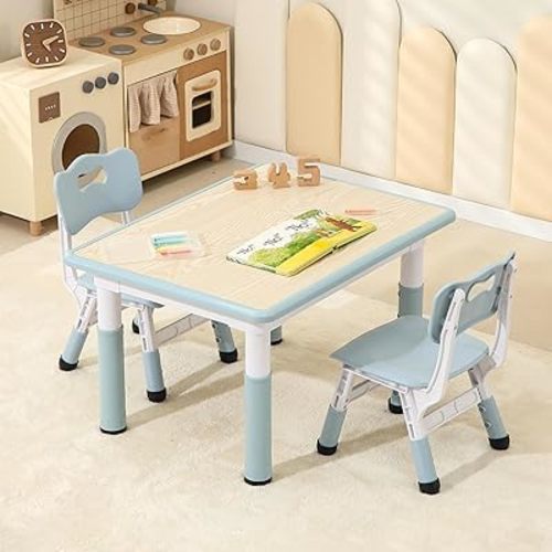 Toddler Table and 2 Chairs, Height-Adjustable Kids Table and Chairs Set, 31.5''L x 23.6''W Children Activity Table for Boys and Girls Aged 3-8