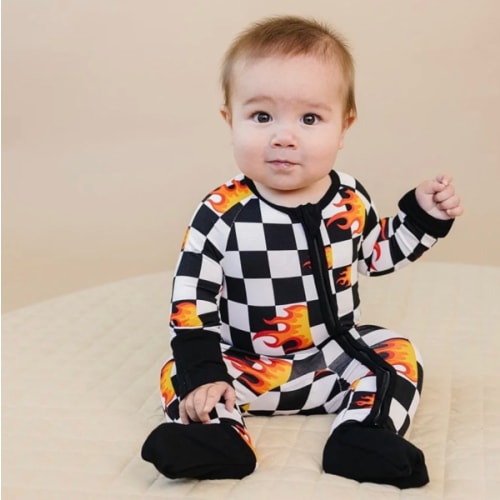 Bamboo Zip Romper | Checker Blaze