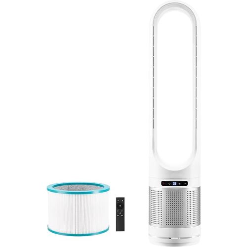 VEVOR Tower Fan Bladeless, 15.4ft/s Velocity Floor Fan that Blows Cold Air, 80° Oscillating 8-Speed Fans, 8H Timer, Standing Fans with H13 HEPA Filtration, Remote Control & Air Purification Mode