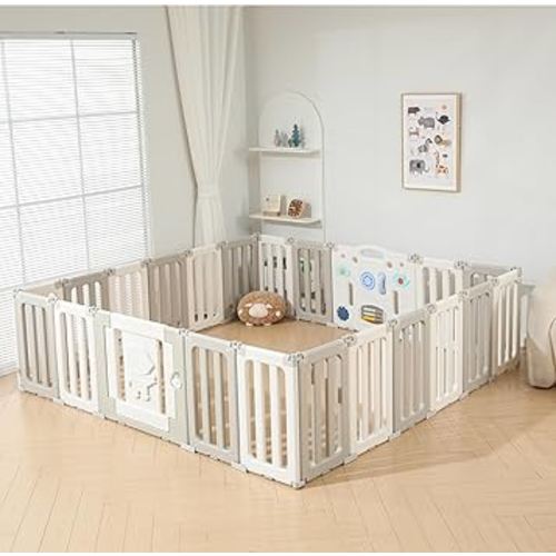 Baby Play Pen, Foldable Play Pens for Babies and Toddlers, 22 Panels Extra Large Baby Playpen, Astronauts Portable Fence Gate Playpen Yard - Grey