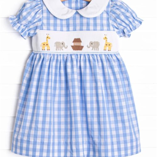 Noah's Ark Smocked Puff Sleeve Dress, Blue – Stitchy Fish