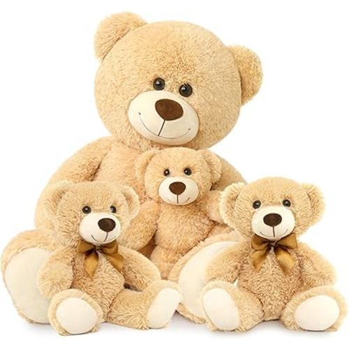 MorisMos Giant Teddy Bears with Babies, 39inch Big Mommy Bear with 3 Baby for Baby Shower, Large Teddy Bears Stuffed Plush, Brown
