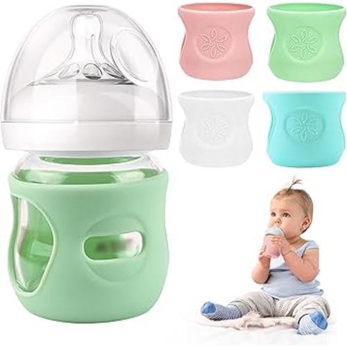 4 Pack Silicone Sleeves for Philips Avent Glass Bottle 4 oz, Anti Breakage Baby Bottle Holder, Compatible Philips Avent Glass Natural Baby Bottle 4 oz, Anti-Scald, BPA Free