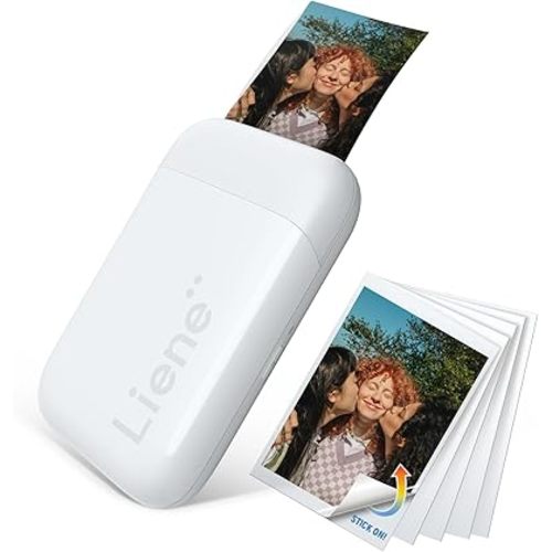 Liene 2x3” Photo Printer, Mini Picture Printer w/ 10 Zink Adhesive Paper, Bluetooth 5.0, Compatible w/iOS & Android, Portable Color Mono Instant Sticker Printer for iPhone, Smartphone, Pearl White