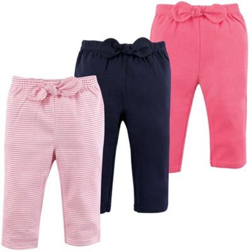 Hudson Baby Basics Infant Baby Everyday Cotton Pants 3-Pack, Rosy Ribbons, 3-6 Months
