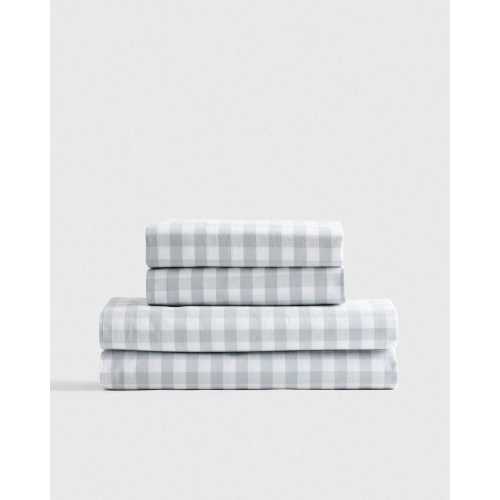 Classic Organic Percale Gingham Sheet Set in Blue Fog
