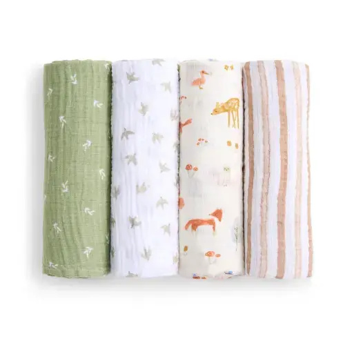 aden + anais sage woodland essentials cotton muslin swaddles 4 pack