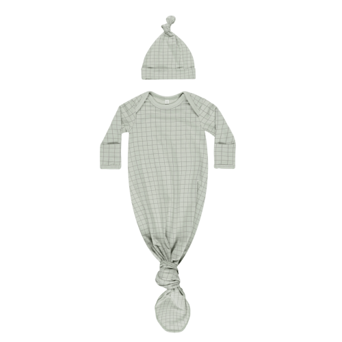 Knotted Baby Gown + Hat | Sage Grid