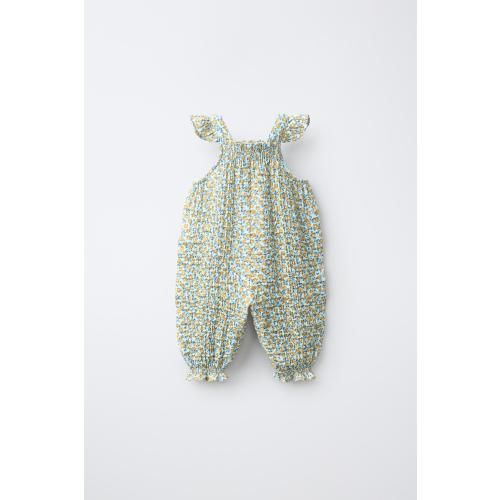 TEXTURED FLORAL OVERALLS