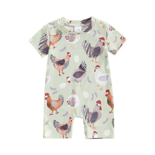 Jxzom Newborn Baby Boy Girl Farm Outfits 0 3 6 9 12 Months Chicken Print Short Sleeve Jumpsuit Crewneck Romper Bodysuit Summer Clothes