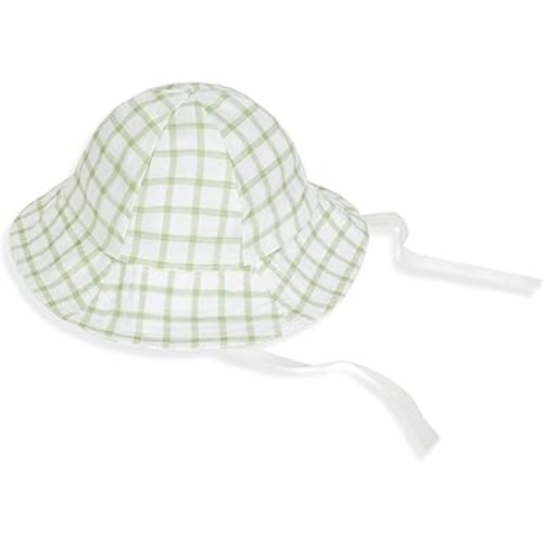 Under The Nile Organic Cotton Muslin - Sunhat - Sage Windowpane, 3 to 12 Months