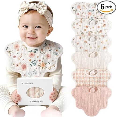 Muslin Bibs for Baby Girl Boy, 6 Pack Cotton Baby Bibs for Newborn Toddler