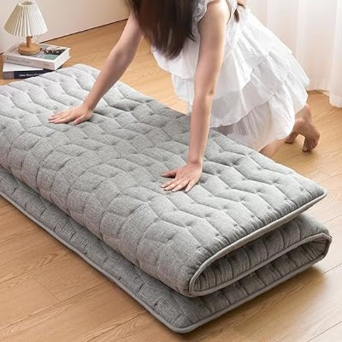 Vibe bear Premium 3.2" Thick Japanese Futon Floor Mattress - Twin Size 39"x80" - 100% High-Density Foam,Foldable Floor Mattress,Comfortable Tatami Mat for Dorm,Bedroom,or Guest Room(Hemp Gray)