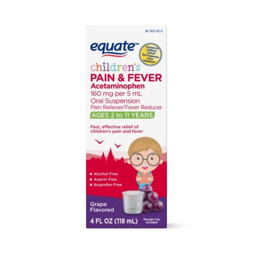 Equate Children's Grape Flavored Pain & Fever Liquid, Ages 2 to 11 Years, 4 fl. Oz.