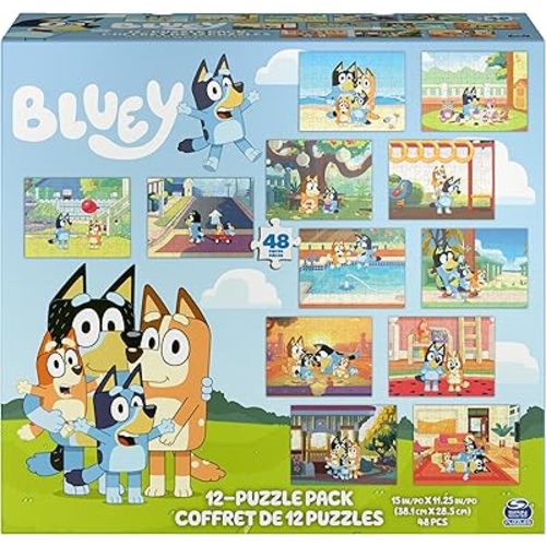 Spin Master Games, Bluey Puzzles 12-Pack, Jigsaw Puzzles for Preschoolers, Ages 4 & Up