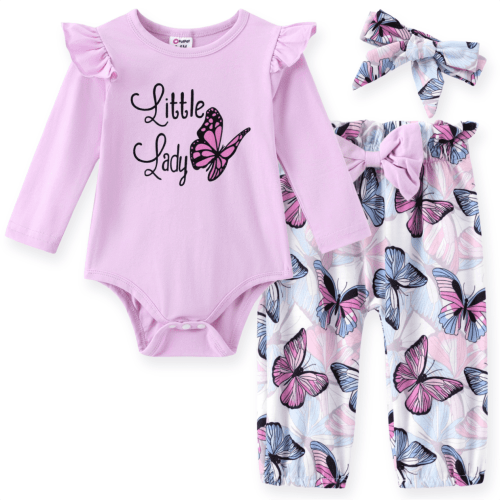 PatPat Baby Girl Clothes, 3pcs Ladybug Romper, Bowknot Pants, Headband Set