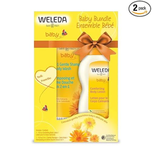 Weleda Baby Calendula Body Lotion and Shampoo-Body Wash Bundle, 6.8 Fluid Ounce (Pack of 2), Plant Rich Baby Care with Calendula and Sweet Almond Oil