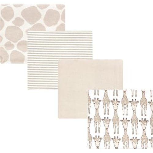 Hudson Baby Cotton Flannel Receiving Blankets 4-Pack, Giraffe, One Size