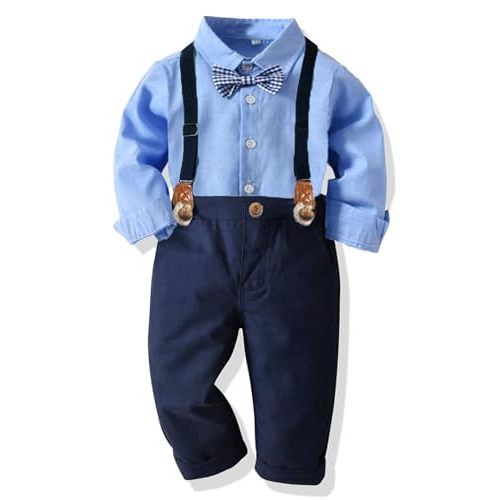 SALNIER Toddler Boy Suit Baby Boys Wedding Dress Outfit Formal Gentleman Clothes Set Dress Shirt Bowtie Suspenders Pants