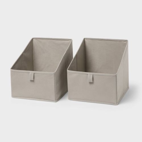 11''x10.5'' 2pk Fabric High-Low Decorative Storage Bin Greige - Brightroom™