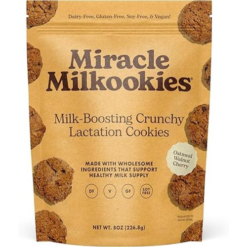 Miracle Mama Milkookies-Lactation Cookies, Oatmeal Walnut Cherry– Dairy-Free, Soy-Free, Gluten-Free, Vegan–Support Milk Supply with Oats, Flaxseed & Brewer’s Yeast–Snack for Mom- Pack of 1, 8 oz Bags