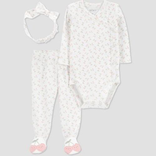 Carter's Just One You® Baby Girls' 3pc Footed Headband Top & Bottom Set - Pink, Size: 3M