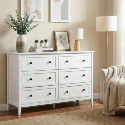 Winston Porter 47 Inch Six Drawer Cabinet With Double Row Dual Handles Frame Design Melamine Finish & Reviews | Wayfair