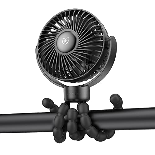 SMARTDEVIL Stroller Fan, 4000mAh Small Battery Operated Baby Fan, 4 Speeds Car Seat with Flexible Tripod, Dual 360° Rotatable, for Peloton Bike, Crib, Treadmill, Travel