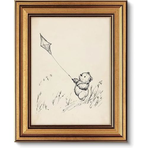 LECYHCYHLE Teddy Bear Framed Wall Art Sketch Bear Wall Decor 9×11 In