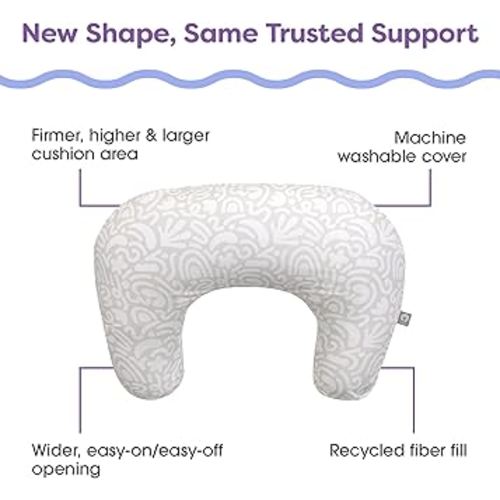 Boppy Nursing Pillow - Ergonomic Bottle & Breastfeeding Pillow with High, Firm, Large Area, Water-Repellent Cushion with Washable Cover; Baby Safety Alliance Verified - Cream Retro Squiggles