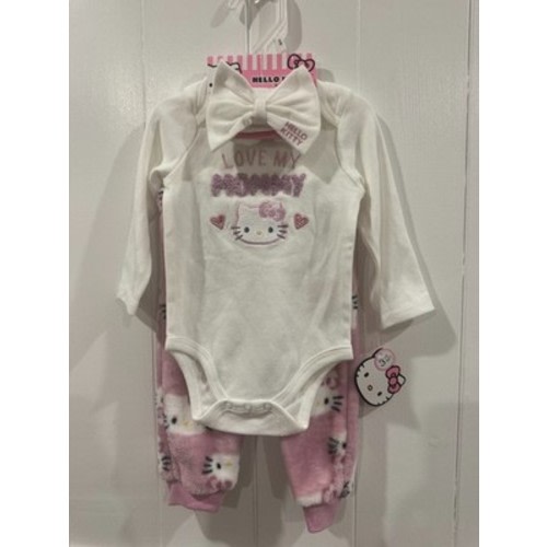 Hello Kitty Baby Girl Love My Mommy Long Sleeve Bodysuit Flannel Pant Headbow