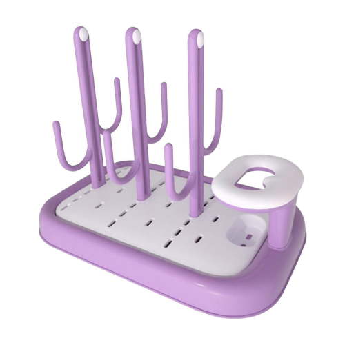 Purple Vertical Kid Bottle Drying Rack Cactus Shape Removable Bottle Holder Organizer For Kitchen Countertop Kid Feeding Accessories Storage And Drying Solution