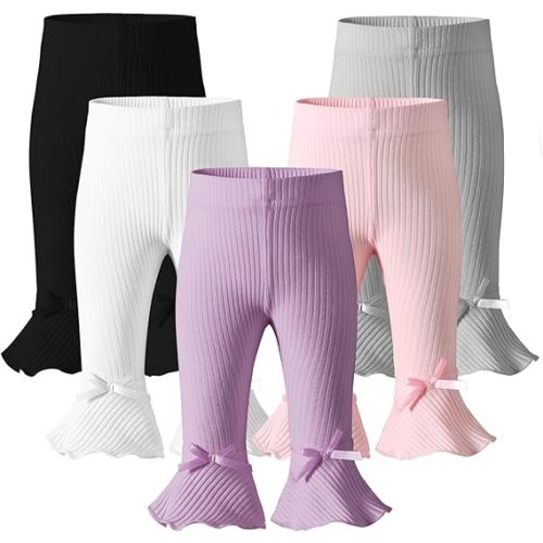 Newborn Toddler Baby Girl Pants Leggings Ribbed Straight Flare Infant Girl Pants Leggings Bell Bottoms 5 Packs