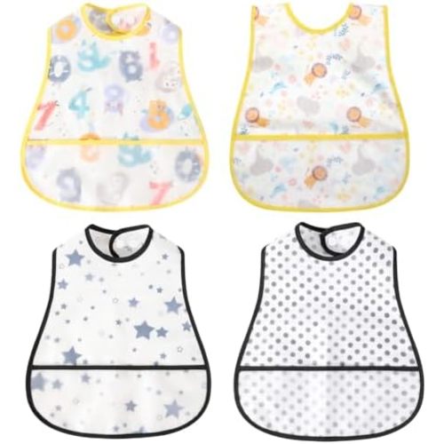 Baby bibs Waterproof Toddler bib - Feeding bib with Pocket for Infant Boy Girl Washable 6-36M