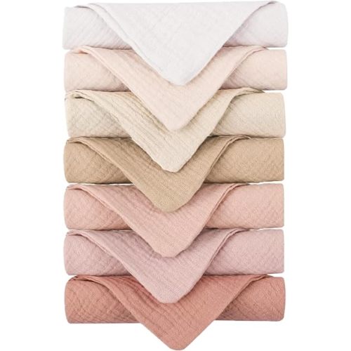 Konssy 7 Pack Muslin Baby Washcloths, Burp Cloths & Wash Cloths for Babies