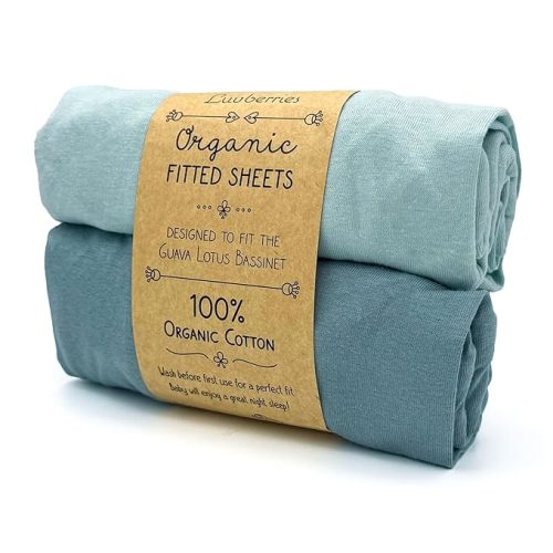 100% Organic Cotton Bassinet Sheets (Set of 2) for The Guava Lotus Travel Bassinet - Baby and Newborn, Fitted Bassinet Sheets, for Boys & Girls (Blue Tones)