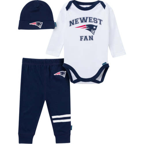 3-Piece Baby Boys New England Patriots Bodysuit, Active Pant and Cap Set