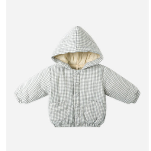Hooded Woven Jacket || Blue Gingham – Quincy Mae