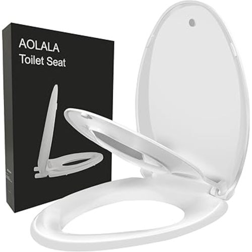 AOLALA Toilet Seat with Built in Potty Seat,Potty Training Toilet Seat,Elongated Toilet Seat Toddler with Magnet Slow Close Never Loosen(White 18.5”)