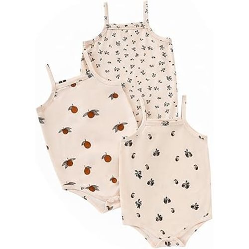 Baby Girls 3 Pack Halter Bodysuits Sleeveless One Pieces Romper Summer Clothes Jumpsuit for Toddler Infant 1-12M
