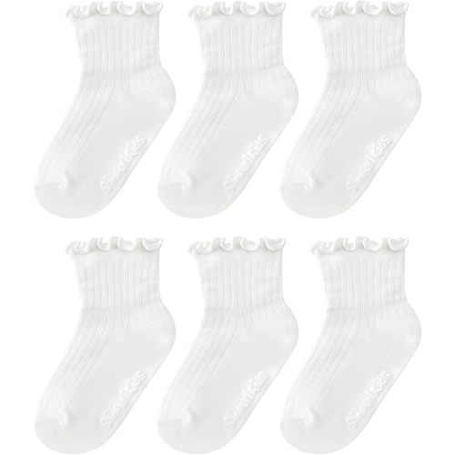 Simply Kids Toddler Ruffle Socks with Grips for Baby Girls (6 Pairs), 6 Months to 7 Years