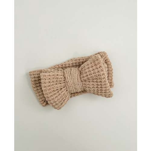 ELISSA WAFFLE KNIT BOW HEADBAND - TEDDY NUDE