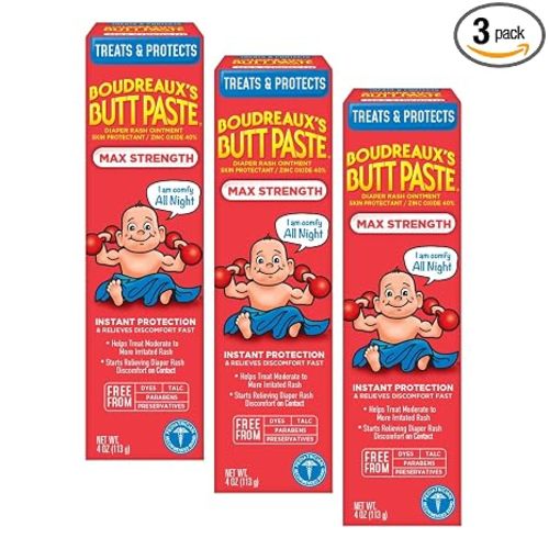 Boudreaux's Butt Paste Maximum Strength Diaper Rash Cream, Ointment | For Baby | 4 oz Tube | Pack of 3