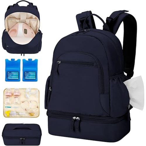Breast Pump Backpack Fit for Spectra S1 and S2 with Removable Cooler Compartment, Pumping Bag for Pump Accessories, Breast Pump Bag for Work, Travel and Family Use Blue